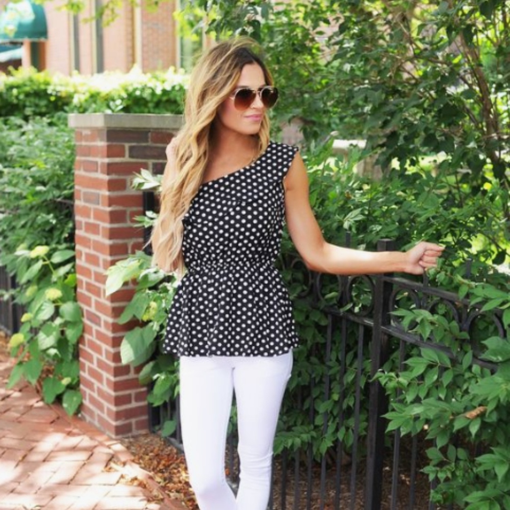 One Shoulder Polka Dot Top